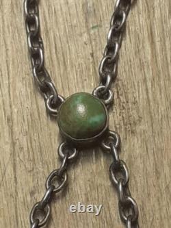ART NOUVEAU Silver and Enamel Pendant Necklace with Turquoise 45cm 8cm Drop