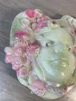 ART NOUVEAU Stoneware Pottery LADIES HEAD FACE Green Pink Mother Nature