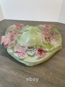 ART NOUVEAU Stoneware Pottery LADIES HEAD FACE Green Pink Mother Nature