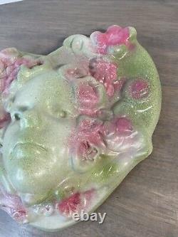 ART NOUVEAU Stoneware Pottery LADIES HEAD FACE Unique and Stunning Green Pink