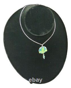 ART NOUVEAU Style SILVER & ENAMEL GREEN LEAF Design Pendant Necklace