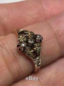 ART NOUVEAU (ca. 1904) 14K Rose Gold & Green Gold Rose Cut Diamond Ring (7 3/8)