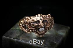 ART NOUVEAU gold green man god ring figural diamond ring antique