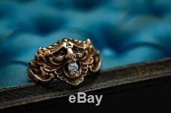 ART NOUVEAU gold green man god ring figural diamond ring antique