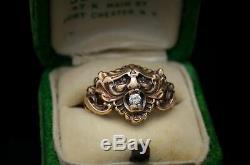 ART NOUVEAU gold green man god ring figural diamond ring antique