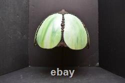 ATQ 13 VICTORIAN ART NOUVEAU CURVED SLAG STAINED GLASS LAMP SHADE GREEN 6 Panel