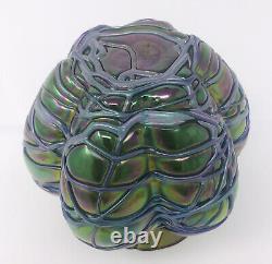 ATQ LOETZ Threaded Spider Iridescent Art Glass VASE Bohemian Art Nouveau Melon