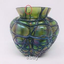 ATQ LOETZ Threaded Spider Iridescent Art Glass VASE Bohemian Art Nouveau Melon