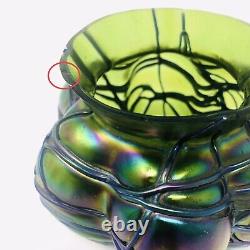 ATQ LOETZ Threaded Spider Iridescent Art Glass VASE Bohemian Art Nouveau Melon