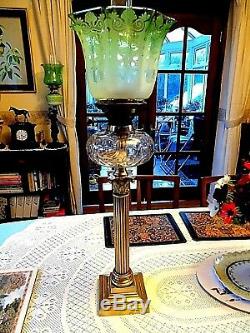 A Beautiful Etch Emerald Green Victorian Twin Duplex Oil Lamp Shade