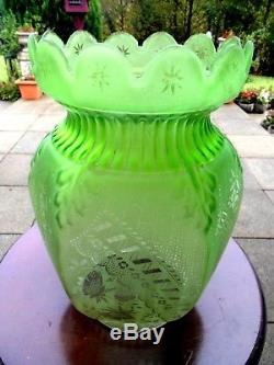 A Beautiful Rare Victorian Green Etch Duplex Oil Lamp Shade