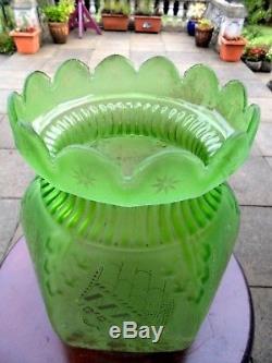 A Beautiful Rare Victorian Green Etch Duplex Oil Lamp Shade