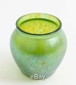 A Loetz Papillon Green Iridescent Glass Small Vase Art Nouveau Period