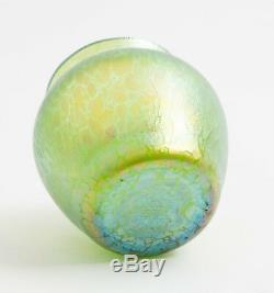 A Loetz Papillon Green Iridescent Glass Small Vase Art Nouveau Period