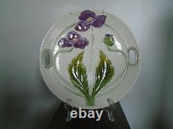 A Lovely Art Nouveau Tube Lined Two Handled Plate of Purple Flowers