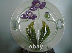 A Lovely Art Nouveau Tube Lined Two Handled Plate of Purple Flowers