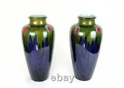 A Pair Of Large French Art Nouveau Blue And Green Flambé Ceramic Vases