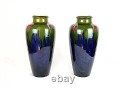 A Pair Of Large French Art Nouveau Blue And Green Flambé Ceramic Vases