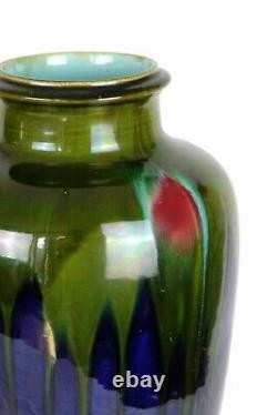 A Pair Of Large French Art Nouveau Blue And Green Flambé Ceramic Vases