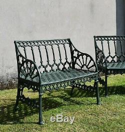A Pair of French Val D'Osne Style Gothic Green Garden Seat Benches
