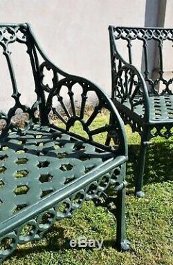 A Pair of French Val D'Osne Style Gothic Green Garden Seat Benches
