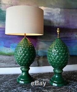 A Pair of Mid 20th Century Green Glazed Artichoke Pottery Side Table Lamps