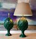 A Pair Of Smart Vintage Green Artichoke Brass Bed Side Hall Console Table Lamps