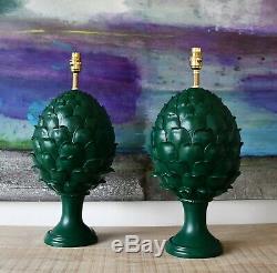 A Pair of Smart Vintage Green Artichoke Brass Bed Side Hall Console Table Lamps