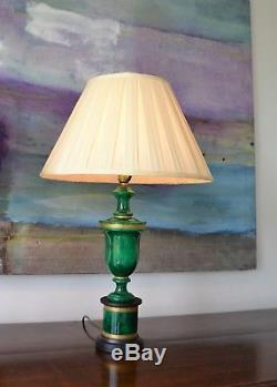 A Pair of Vintage Faux Malachite Green Gilt Brass Urn Hall Bed Side Table Lamps