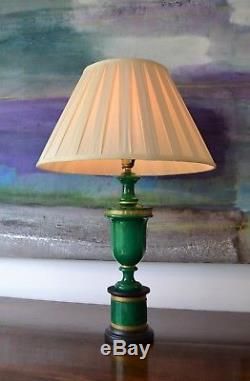 A Pair of Vintage Faux Malachite Green Gilt Brass Urn Hall Bed Side Table Lamps