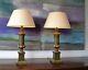 A Pair Of Vintage Italian Green Gilt Brass Wood Urn Hall Bed Side Table Lamps