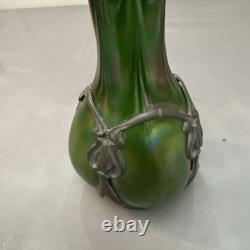 A Pewter Mounted Loetz Vase, Strapped into an Art Nouveau Pewter Mount. (B77)