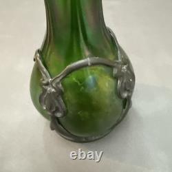 A Pewter Mounted Loetz Vase, Strapped into an Art Nouveau Pewter Mount. (B77)
