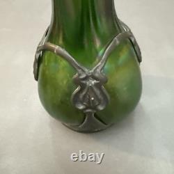 A Pewter Mounted Loetz Vase, Strapped into an Art Nouveau Pewter Mount. (B77)