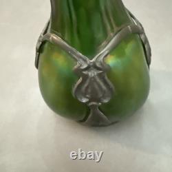 A Pewter Mounted Loetz Vase, Strapped into an Art Nouveau Pewter Mount. (B77)