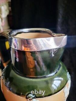 A Rare Antique Doulton Lambeth Stoneware Silver Rim Beer/Water Jug 9429 Green