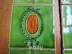 A SET OF 10 BEAUTIFUL RECLAIMED ORIGINAL ART NOUVEAU GREEN FIRE TILES Ref M1540