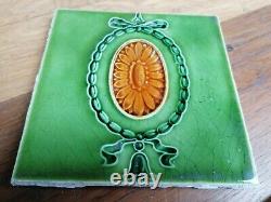 A SET OF 10 BEAUTIFUL RECLAIMED ORIGINAL ART NOUVEAU GREEN FIRE TILES Ref M1540