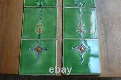 A SET OF 10 BEAUTIFUL RECLAIMED ORIGINAL ART NOUVEAU GREEN FIRE TILES Ref M1540