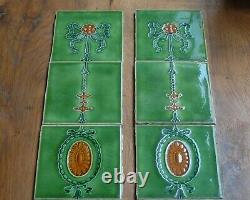 A SET OF 10 BEAUTIFUL RECLAIMED ORIGINAL ART NOUVEAU GREEN FIRE TILES Ref M1540