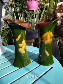 A Stunning Pair of Floral Handpainted Art Nouveau Jack in the Pulpit Vases