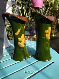 A Stunning Pair of Floral Handpainted Art Nouveau Jack in the Pulpit Vases