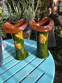 A Stunning Pair of Floral Handpainted Art Nouveau Jack in the Pulpit Vases