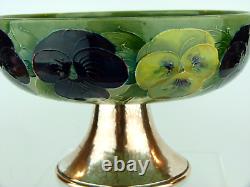 A Stunning & Rare Wm Moorcroft Pansy on Celadon Green Centrepiece on Silver Base