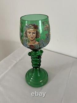 A Very Unusual Art Nouveau Uranium Glass Enamelled Wine Goblet