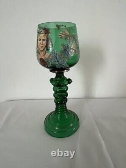 A Very Unusual Art Nouveau Uranium Glass Enamelled Wine Goblet