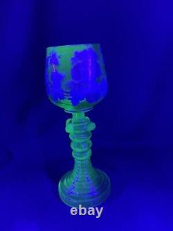 A Very Unusual Art Nouveau Uranium Glass Enamelled Wine Goblet