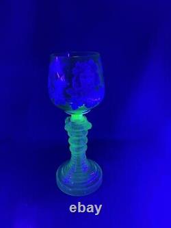 A Very Unusual Art Nouveau Uranium Glass Enamelled Wine Goblet