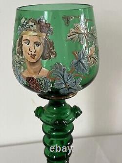 A Very Unusual Art Nouveau Uranium Glass Enamelled Wine Goblet