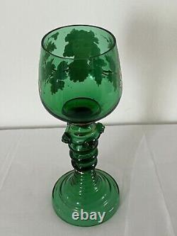 A Very Unusual Art Nouveau Uranium Glass Enamelled Wine Goblet